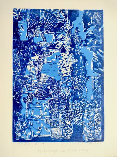 印花与版画 标题为“Rhapsody in blue” 由Dominique Louis Heraud, 原创艺术品, Linocuts
