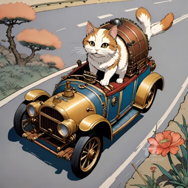 数字艺术 标题为“Cat in the Machine…” 由Vincent Litoux, 原创艺术品, AI生成的图像