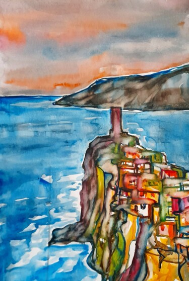 绘画 标题为“Small town on top o…” 由Alexey Zhucovsky, 原创艺术品, 水彩