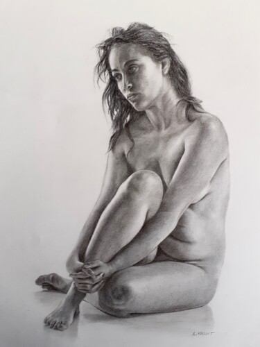 Disegno intitolato "Rêveuse" da Alain Masset, Opera d'arte originale, Carbone