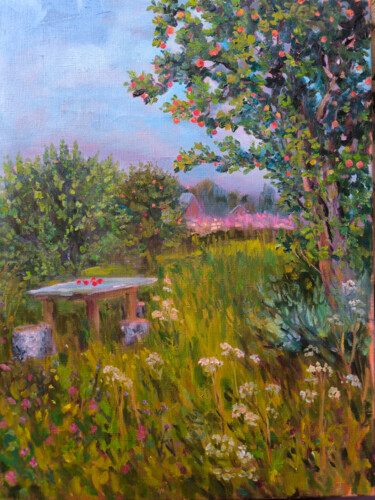 A corner of the garden in the countryside "A corner of the gar…" başlıklı Tablo Agatha Ya Sokolova tarafından, Orijinal sanat, Petrol Ahşap Sedye çerçevesi üzerine mo…