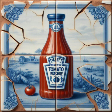 Digital Arts με τίτλο "Delfter Ketchup" από Luc Best, Αυθεντικά έργα τέχνης, Ψηφιακό Κολάζ Τοποθετήθηκε στο Ξύλινο φορείο σκ…
