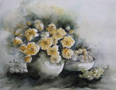 Peinture intitulée "Roses et raisins" par Marie-Charlotte Houpeurt-Chauffeté, Œuvre d'art originale, Aquarelle