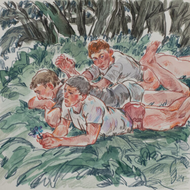 「Friends in ambush」というタイトルの描画 Sergey Sovkovによって, オリジナルのアートワーク, 水彩画