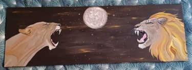 Peinture intitulée "Lions rugissants so…" par Portraits De L'Âme, Œuvre d'art originale, Acrylique