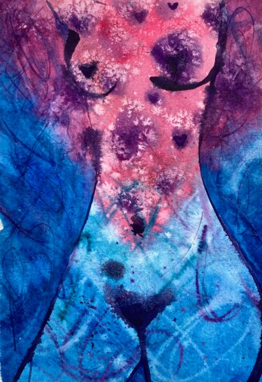 Blue Fantasy Girl 绘画 标题为“Blue Fantasy Girl” 由Alina Levandovska, 原创艺术品, 水彩