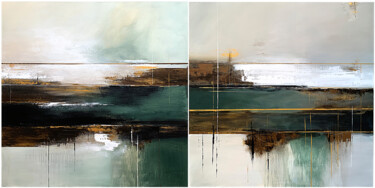 Set diptych Green Echoes, gray navi gold Malerei mit dem Titel "Set diptych Green E…" von Tatiana Malinovscaia, Original-Kunstwerk, Acryl