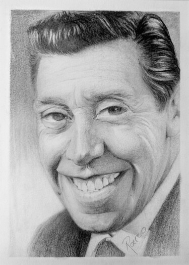 Fernandel Dessin intitulée "Fernandel" par Dominique Romeo, Œuvre d'art originale, Crayon Monté sur Verre