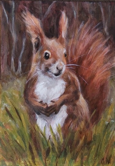 Écureuil joueur Peinture intitulée "Écureuil joueur" par Olena Noizet, Œuvre d'art originale, Acrylique Monté sur Châssis en bois