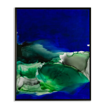 제목이 "La chaleur du bleu"인 미술작품 Emna Sellami로, 원작, 아크릴 기타 단단한 패널에 장착됨