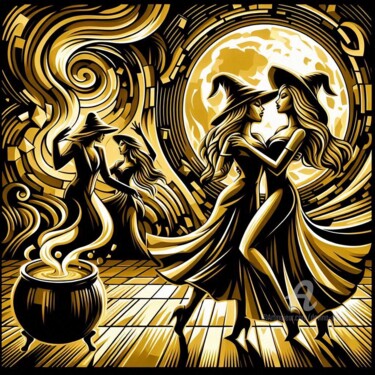 数字艺术 标题为“You are my witch” 由Davina Dugnas, 原创艺术品, 数字拼贴 安装在木质担架架上