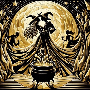 数字艺术 标题为“Dancing witch” 由Davina Dugnas, 原创艺术品, 数字拼贴 安装在木质担架架上