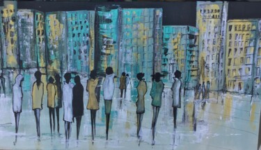 Peinture intitulée "City" par Michel, Œuvre d'art originale, Acrylique Monté sur Panneau de bois