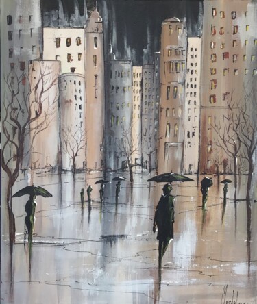 Peinture intitulée "City 2" par Michel, Œuvre d'art originale, Acrylique Monté sur Panneau de bois