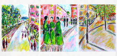 Malerei mit dem Titel "Triptyque La Croisi…" von Jean Mirre, Original-Kunstwerk, Öl