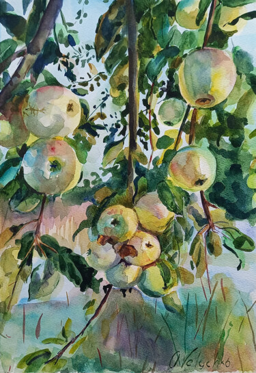 Painting titled "Autumn apples" by Oleksandra Velychko, Original Artwork, Watercolor