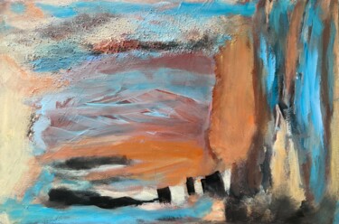 Painting titled "Pappeln am See" by Monika Jansen, Original Artwork, Acrylic