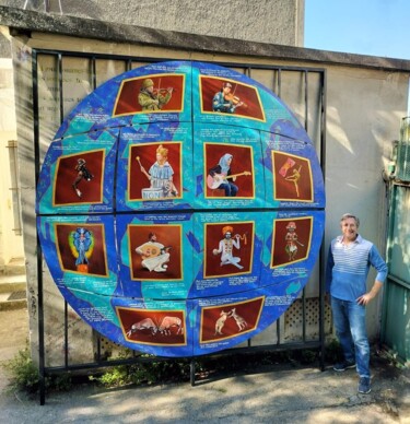 Pittura intitolato "Mappa Mundi" da Eric Mazurie, Opera d'arte originale, Olio Montato su Pannello di legno
