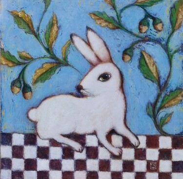 Dyptich/ Follow Us (White Rabbits) Schilderij getiteld "Dyptich/ Follow Us…" door Lana Sevin, Origineel Kunstwerk, Olie Gemonteerd op Andere stijve panelen