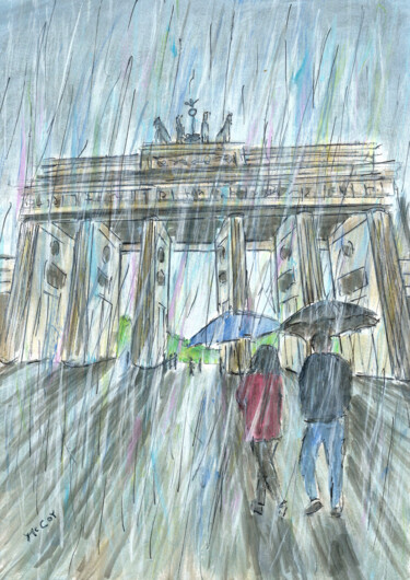 Rainy Day At The Brandenburg Gate, Berlin 图画 标题为“Rainy Day At The Br…” 由Kirstin Mccoy, 原创艺术品, 丙烯