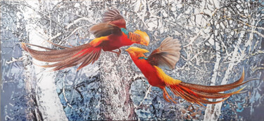 Peinture intitulée "PHEASANTS IN FLIGHT" par Tatiana Rezvaya, Œuvre d'art originale, Huile Monté sur Châssis en bois