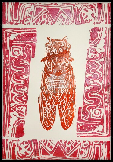 "WEEKEND" başlıklı Baskıresim Christophe Flaugère tarafından, Orijinal sanat, Linocut Karton üzerine monte edilmiş