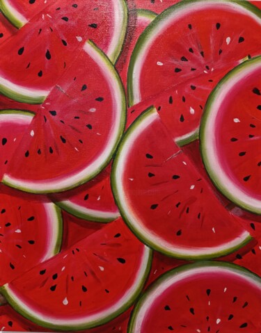 Des tranches de pastèque, comme c'est savoureux, comme c'est Peinture intitulée "Des tranches de pas…" par Y.Oranzh, Œuvre d'art originale, Acrylique Monté sur Châssis en bois