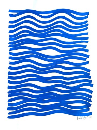 Impressões e gravuras intitulada "blue line" por Renzo Campoverde, Obras de arte originais, Têmpera