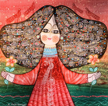 Embroidered Happiness Peinture intitulée "Embroidered Happine…" par Armen Vahramyan, Œuvre d'art originale, Huile Monté sur Châssis en bois