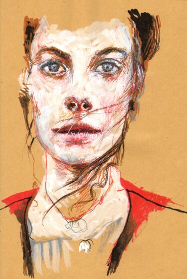 Dessin intitulée "Portrait de Kaya" par Dominique Leblanc, Œuvre d'art originale, Acrylique