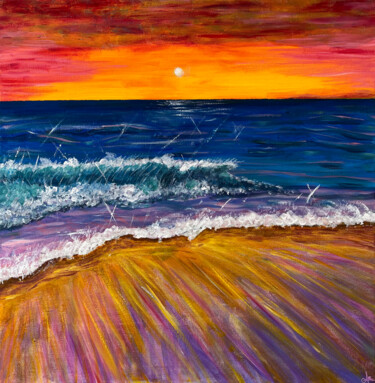 Painting titled "Seascape" by Alexandra Danciu, Original Artwork, Acrylic Mounted on Wood Stretcher frame