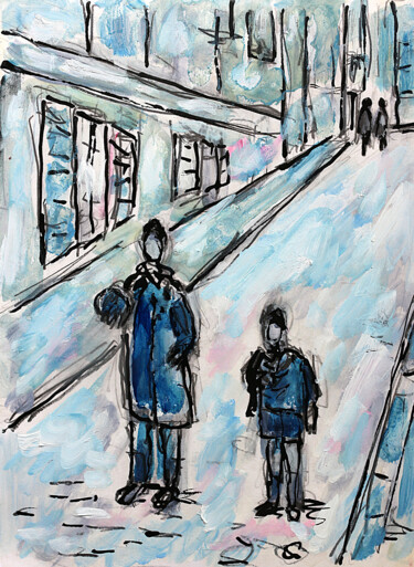 Painting titled "Foot dans la cour" by Jean Mirre, Original Artwork, Oil