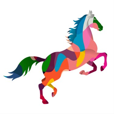 A colorful horse composed of overlapping vibrant shapes Digitale Kunst getiteld "A colorful horse co…" door Shamim Shaikh, Origineel Kunstwerk, 2D Digital Work