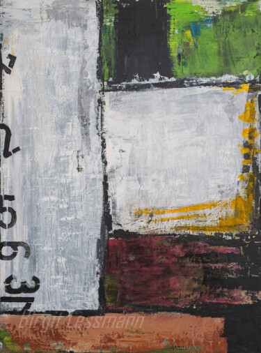 Malerei mit dem Titel "Zahlenraum" von Birgit Leßmann, Original-Kunstwerk, Acryl Auf Keilrahmen aus Holz montiert