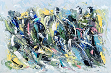Schilderij getiteld "Jazz Band in Paint" door Marietta Martirosyan, Origineel Kunstwerk, Olie Gemonteerd op Frame voor houte…