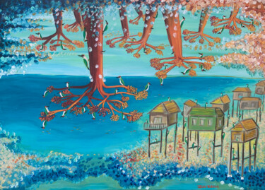 Peinture intitulée "Les pics-verts du P…" par Gwénola Le Mevel, Œuvre d'art originale, Acrylique Monté sur Châssis en bois