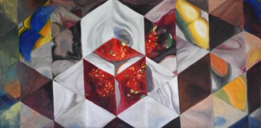 Peinture intitulée "cube en déploiement" par Laurent Pascal, Œuvre d'art originale, Huile Monté sur Châssis en bois