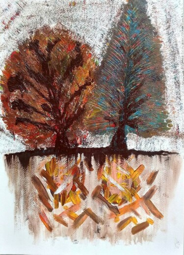 Painting titled "Male Tree Female Tr…" by Sajid Hussain, Original Artwork, Acrylic