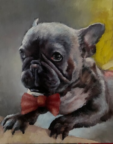 Painting titled "touching cute baby…" by Karas Gleb, Original Artwork, Oil