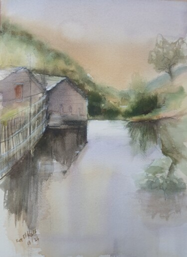 Gorges du Tarn : le Moulin de Parayre Картина под названием "Gorges du Tarn : le…" - Eve Elikoff, Подлинное произведение искусства, Акварель