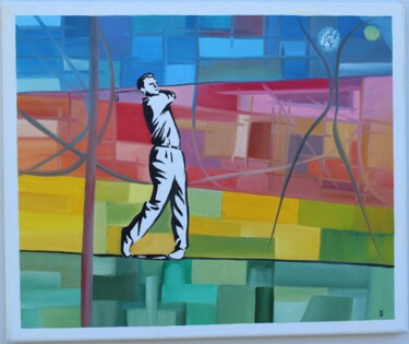 绘画 标题为“Golfer nach Abschlag” 由Hansjörg Hermann, 原创艺术品, 油