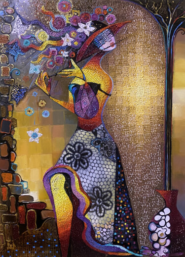 Painting titled "Whispers of Grace" by Ruzanna Melqumyan, Original Artwork, Oil Mounted on Wood Stretcher frame