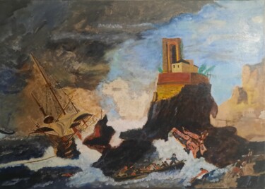 Peinture intitulée "TEMPETRE EN MEDITER…" par Raymond Delafosse, Œuvre d'art originale, Huile