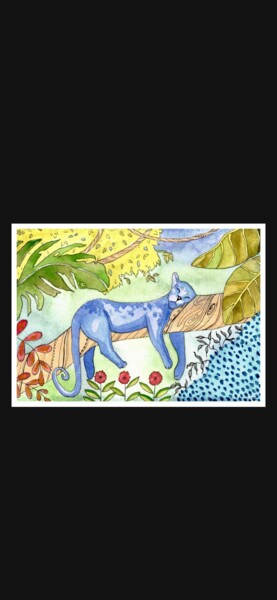 Malerei mit dem Titel "Siesta felina" von Melania Wakamaya, Original-Kunstwerk, Aquarell