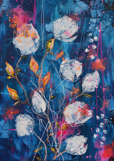 Digital Arts titled "Сotton branches" by Valentina Strunevich, Original Artwork, Acrylic