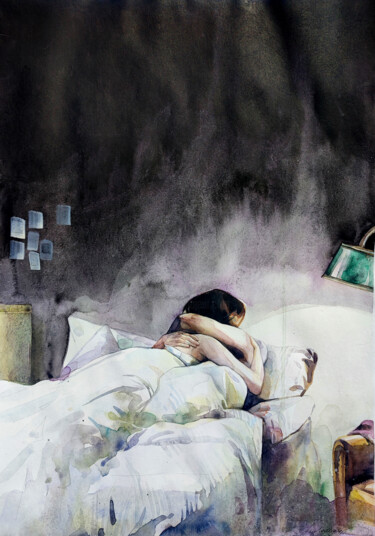 Painting titled "Hearth" by Leyla Zhunus, Original Artwork, Watercolor