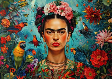 Frida Kahlo "Zwischen Dornen und Blumen: Frida’s Balance" Arte digital titulada "Frida Kahlo "Zwisch…" por Niklas Horstmann, Obra de arte original, Imagen generada por IA