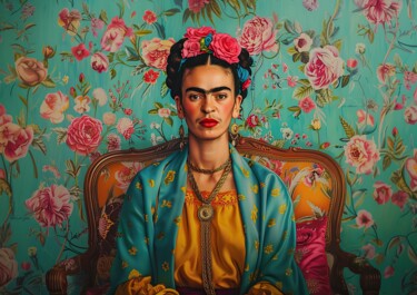 Frida Kahlo "Frida’s Flammenfeder: Schreiben mit Farben" 数字艺术 标题为“Frida Kahlo "Frida’…” 由Niklas Horstmann, 原创艺术品, AI生成的图像