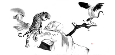 绘画 标题为“le tigre et la grue” 由Péchane, 原创艺术品, 墨