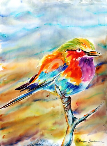 Peinture intitulée "L'oiseau aux plumes…" par Roger Boubenec, Œuvre d'art originale, Aquarelle